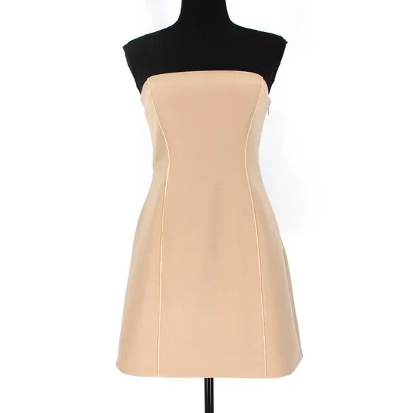 SIR the label | Dresses | Sir The Label Adrien Bandeau Strapless Aline Mini  Dress Xsmall Tan Fit Flare | Poshmark